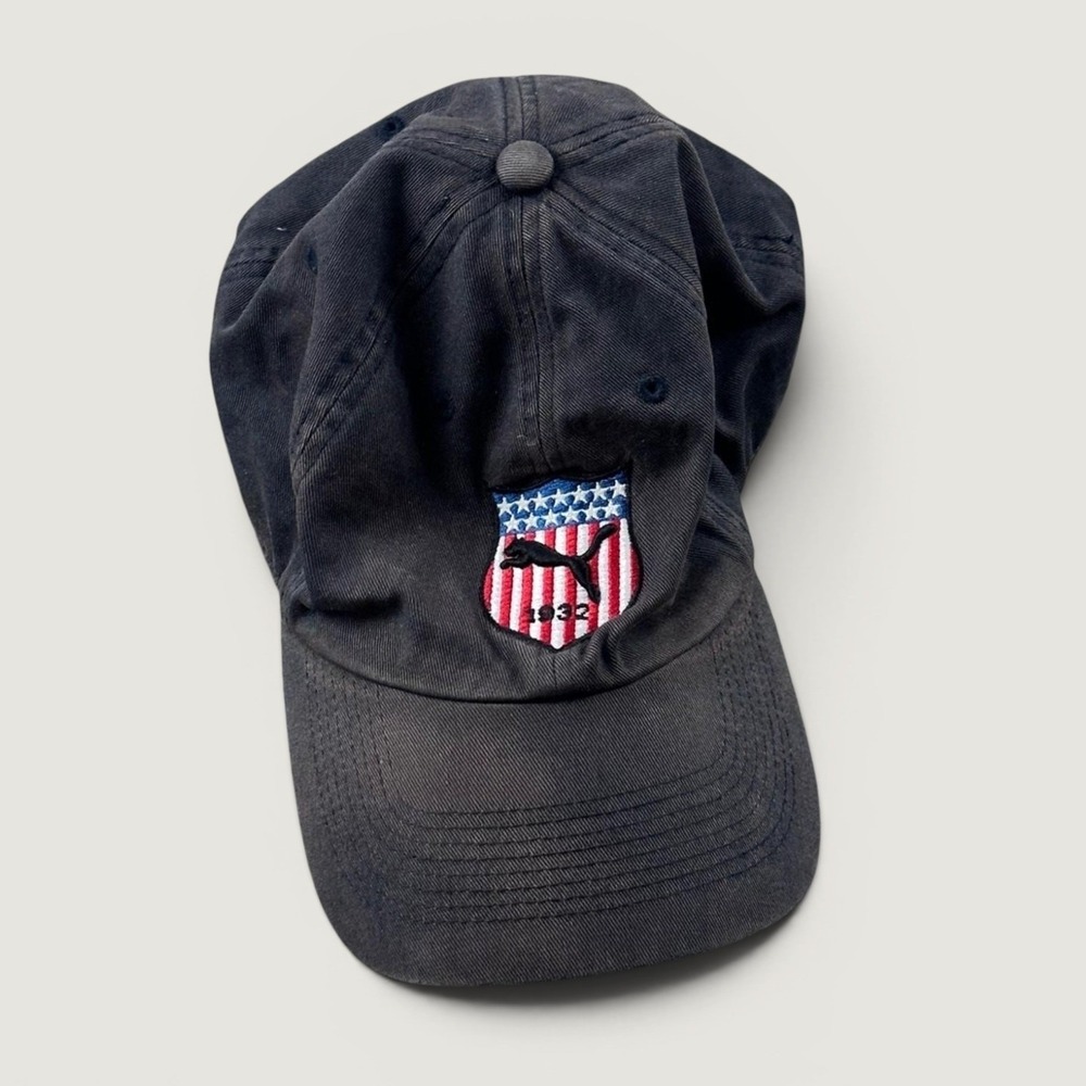 Vintage Puma Hat Men One Size Black 1932 USA Olympics USA Flag Shield Sportswear